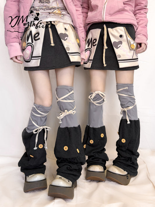 YJM with biubiu - Gray Black Button Leg Warmers leg warmmers YJM with biubiu