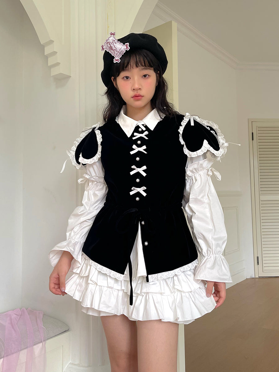 daytoday everyday institute - Girly Fashion Removable Sleeve Heart Velvet Top Vest vest daytoday everyday institute