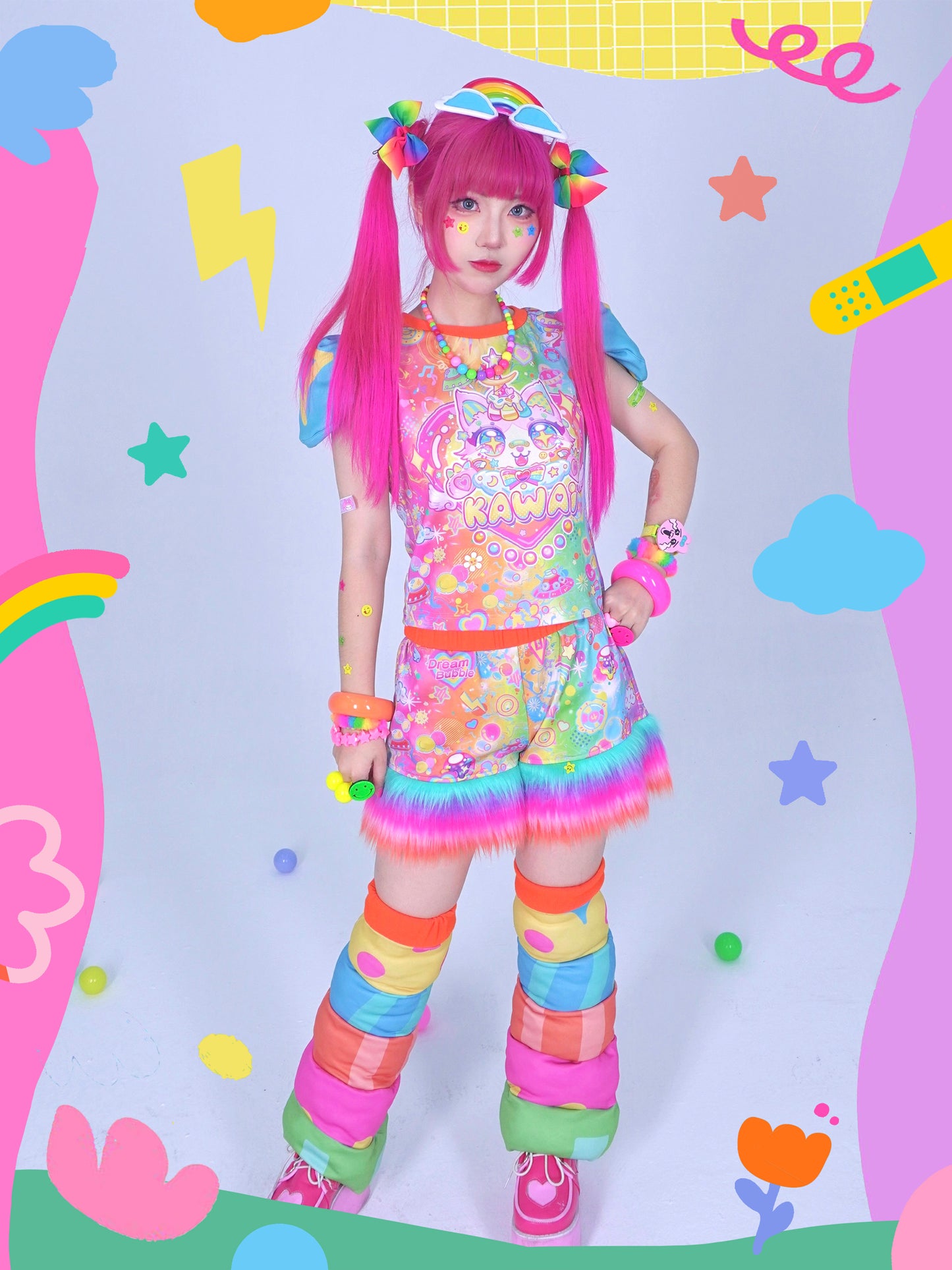 Dream Bubble Decora Set | Harajuku Rainbow Cat Padded Power Set set Dream Bubble