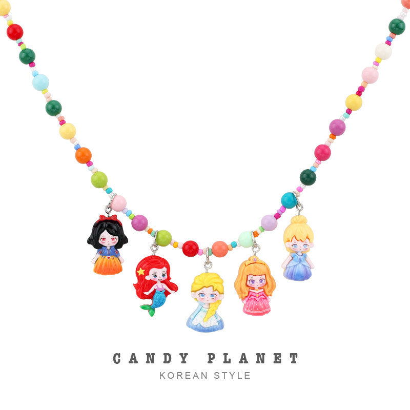 Princess Cartoon Beaded Pendant Necklace necklace candy planet