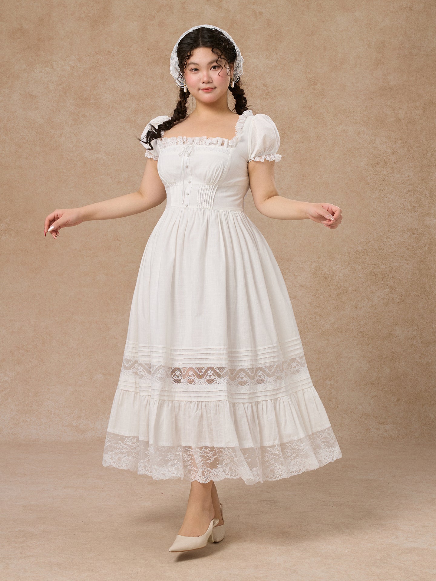 LaceMade - French Style Cinderella Cotton Lace Princess Dress Plus Size dress LaceMade
