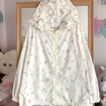 Kawaii Summer Set – UV Jacket & High-Waist Shorts set Blurred Bear #C5 print - Jacket Only S