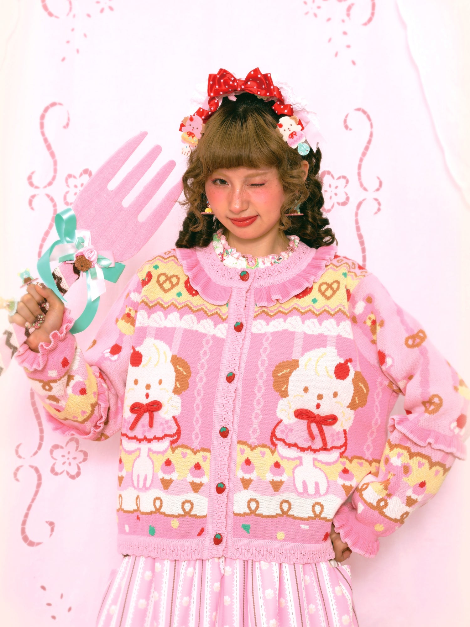 Lutra Jump - Kawaii Cardigan Pink Puppy Cream Cardigan cardigan Lutra Jump