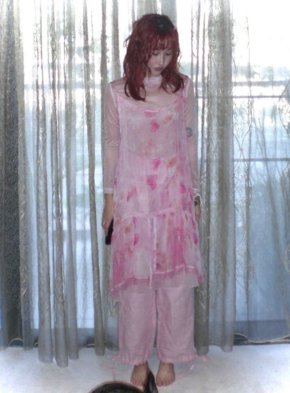 HIBABAO - Pink Floral Sheer Cami Dress dress HIBABAO