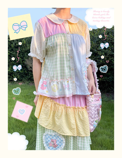 Little Berry - Kawaii Patchwork Heart Bear Skirt skirt Little Berry