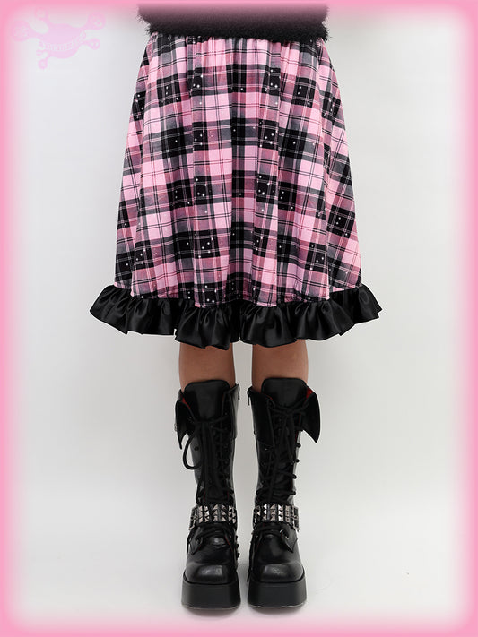 Nihon Kids - Pink Gothic Star Plaid Flared Skirt skirt NIHON KIDS