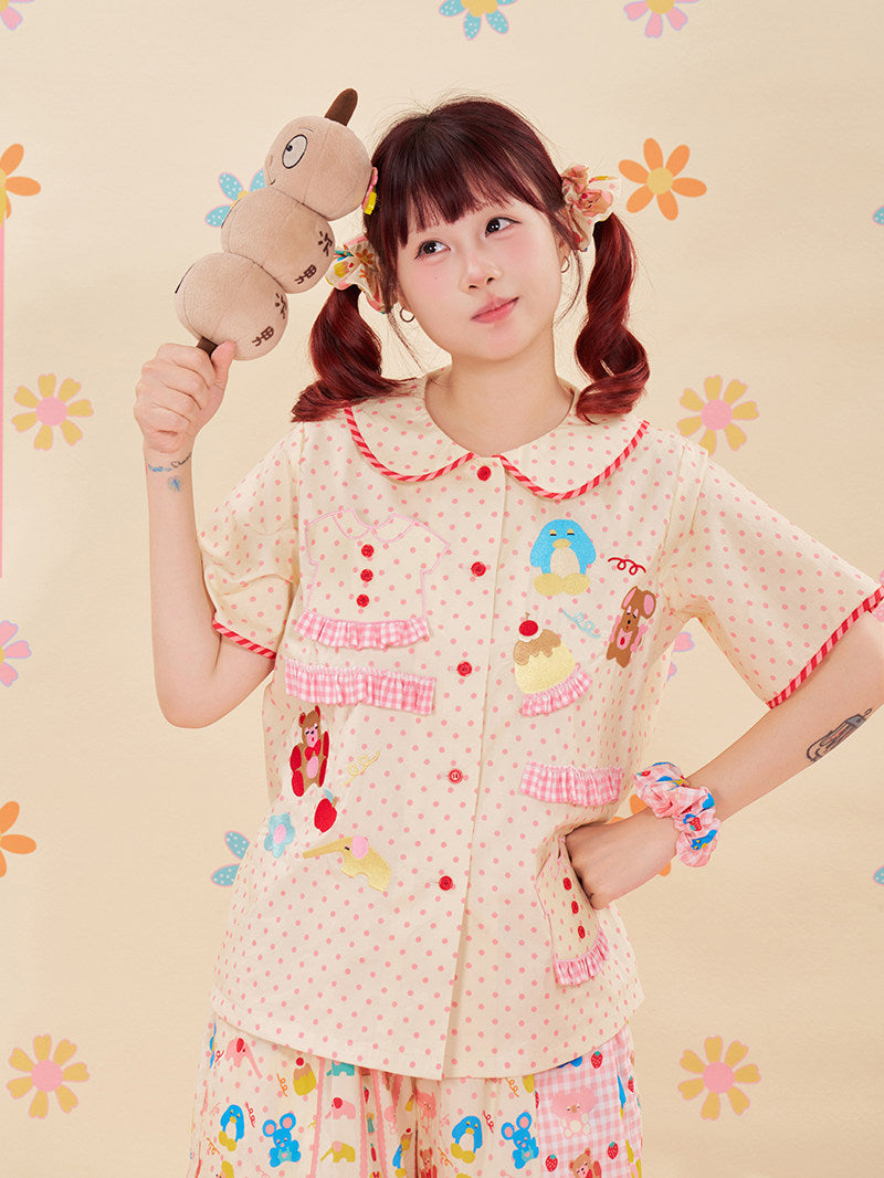 NIKKOU - Animal Embroidered Lace Shirt shirt Nikkou home