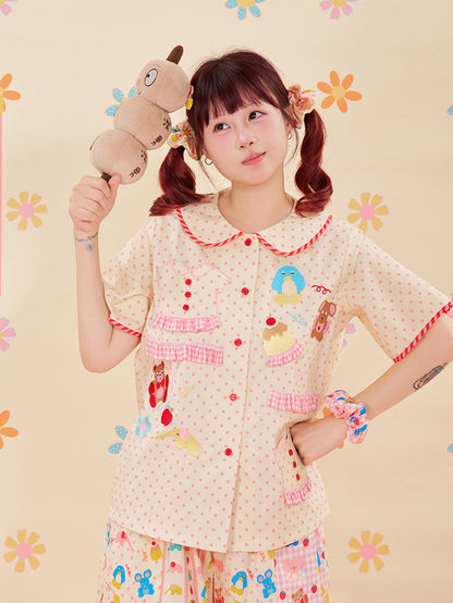 NIKKOU - Animal Embroidered Lace Shirt shirt Nikkou home