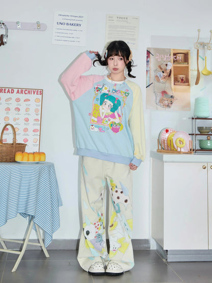 Robootoo - Retro Girl Cartoon Raglan Sweatshirt