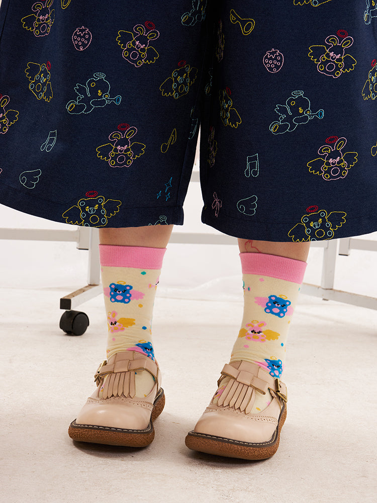 NIKKOU Kawaii Colorful Crew Socks | Harajuku Angel Bear Knit Socks sock Nikkou home