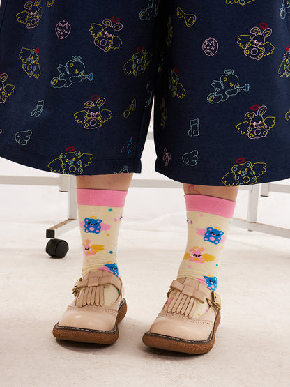 NIKKOU Kawaii Colorful Crew Socks | Harajuku Angel Bear Knit Socks sock Nikkou home
