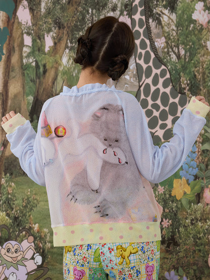 tntntutu - Mesh Print Zip Cardigan Jacket Land Decora