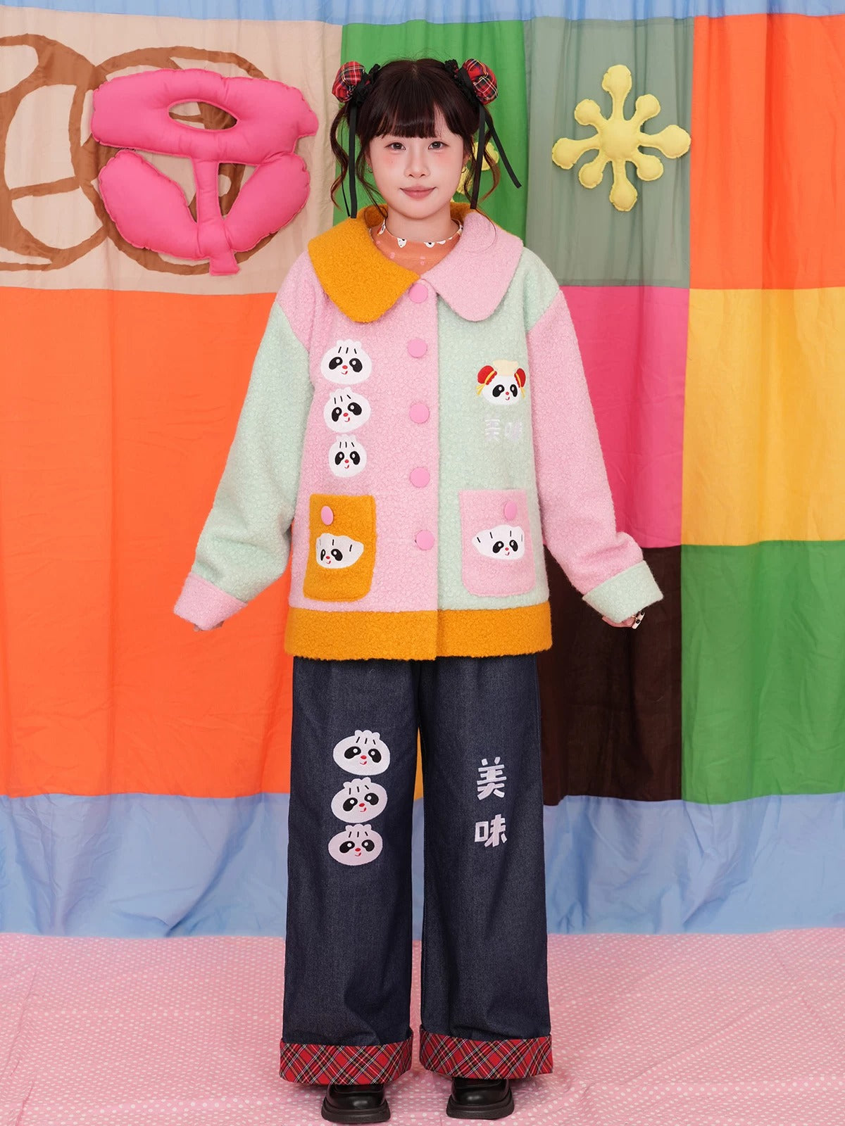 NIKKOU - Colorblock Embroidered Bouclé Wool Jacket jacket Nikkou home