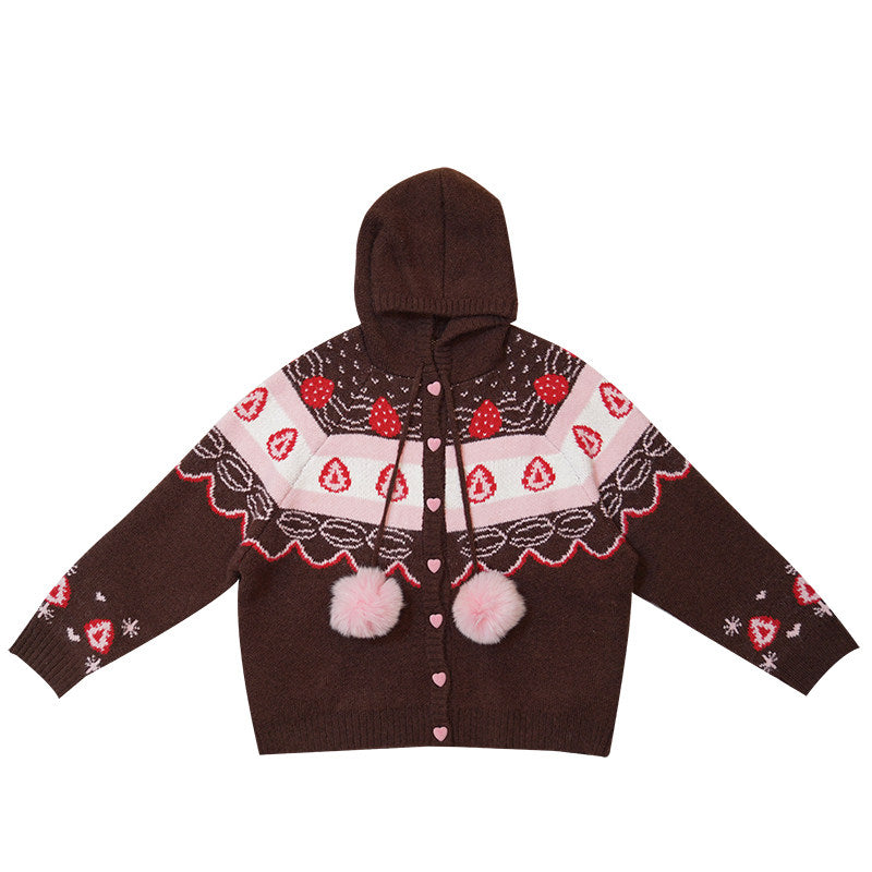 Daytoday Everyday Institute - Chocolate Strawberry Cake Fair Isle Cardigan coat daytoday everyday institute