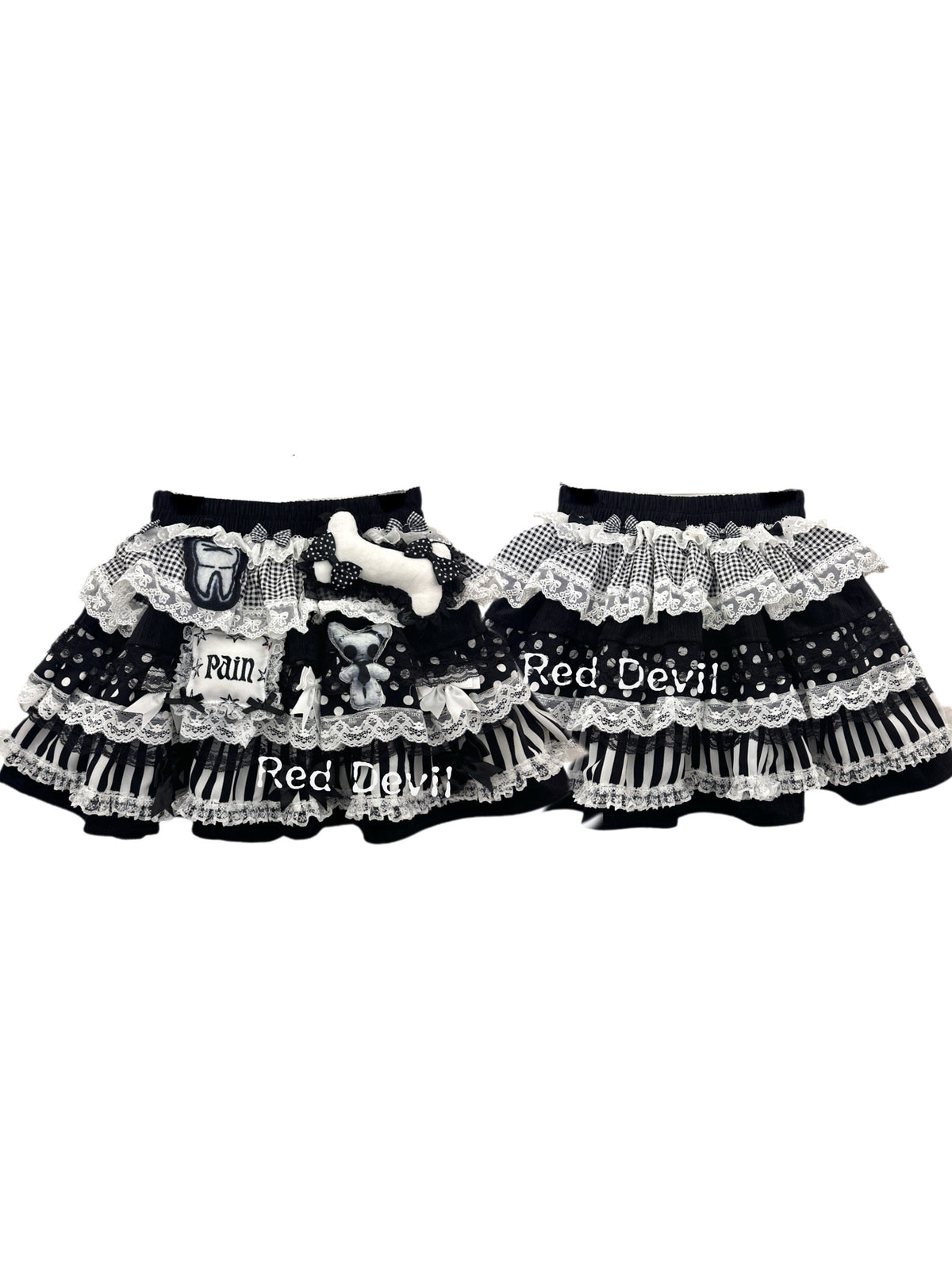 RedDevil - Y2K Lace Patchwork Tiered Puffer Skirt skirt Red Devil