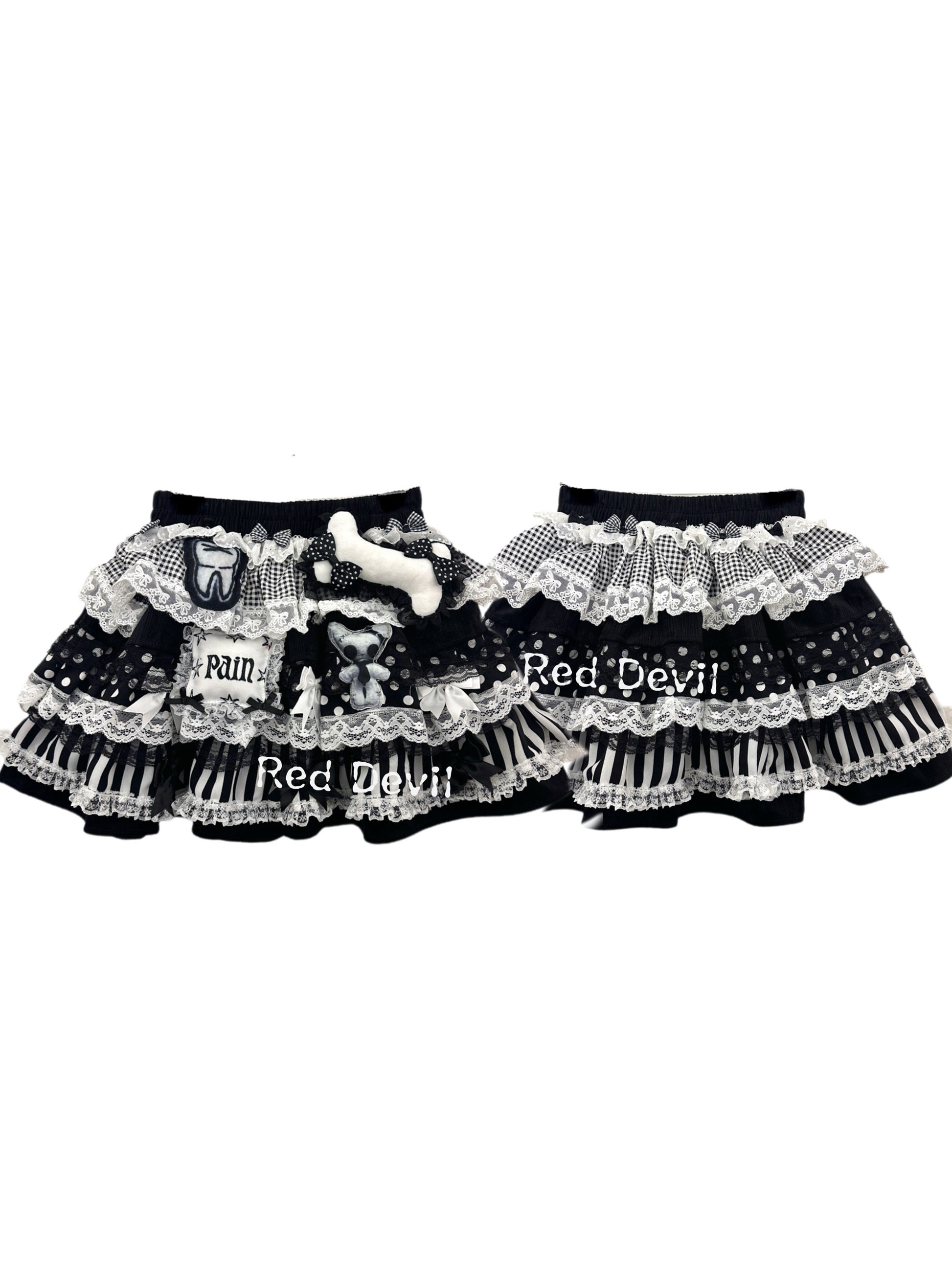 RedDevil - Y2K Lace Patchwork Tiered Puffer Skirt skirt Red Devil