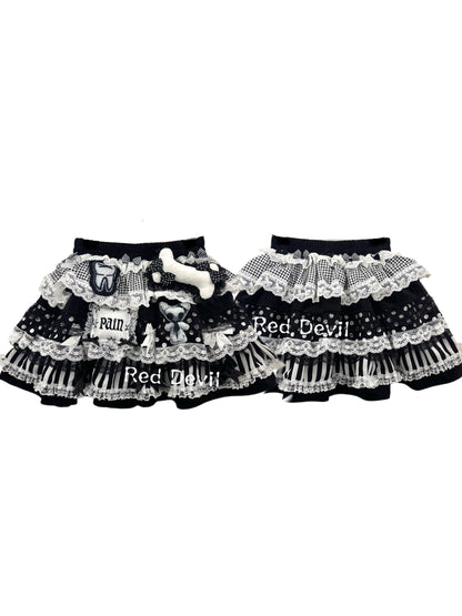 RedDevil - Y2K Lace Patchwork Tiered Puffer Skirt skirt Red Devil