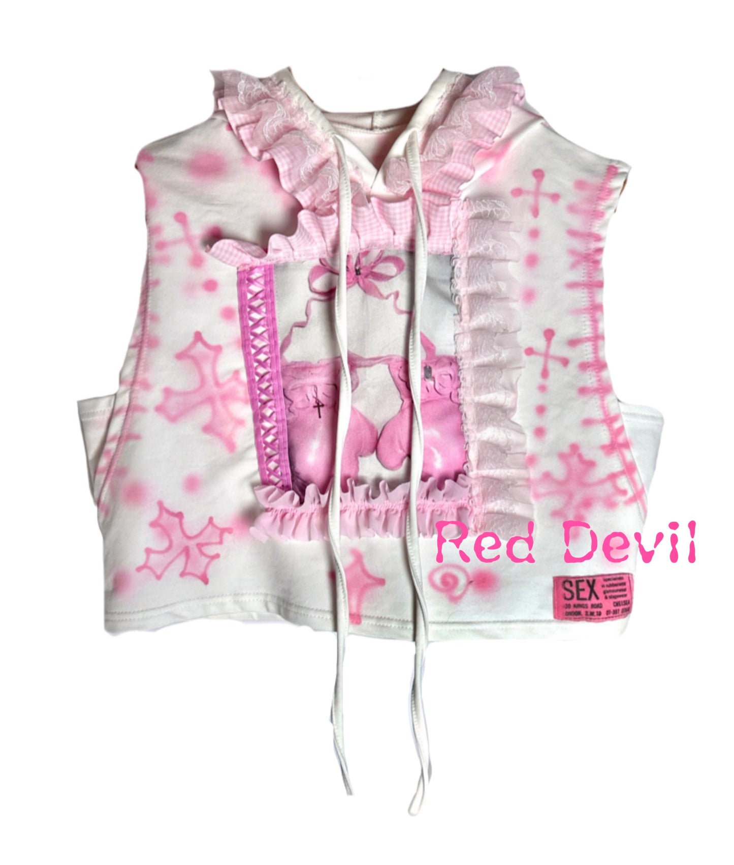 Red Devil - Decora Kei Lace Hooded Vest Top vest Red Devil