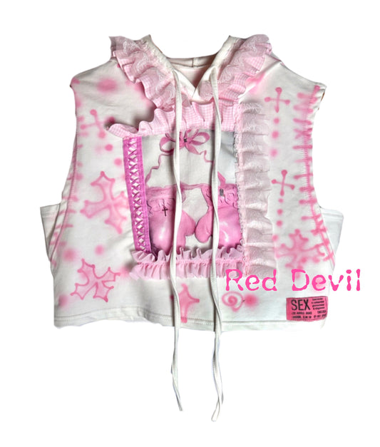 Red Devil - Decora Kei Lace Hooded Vest Top vest Red Devil