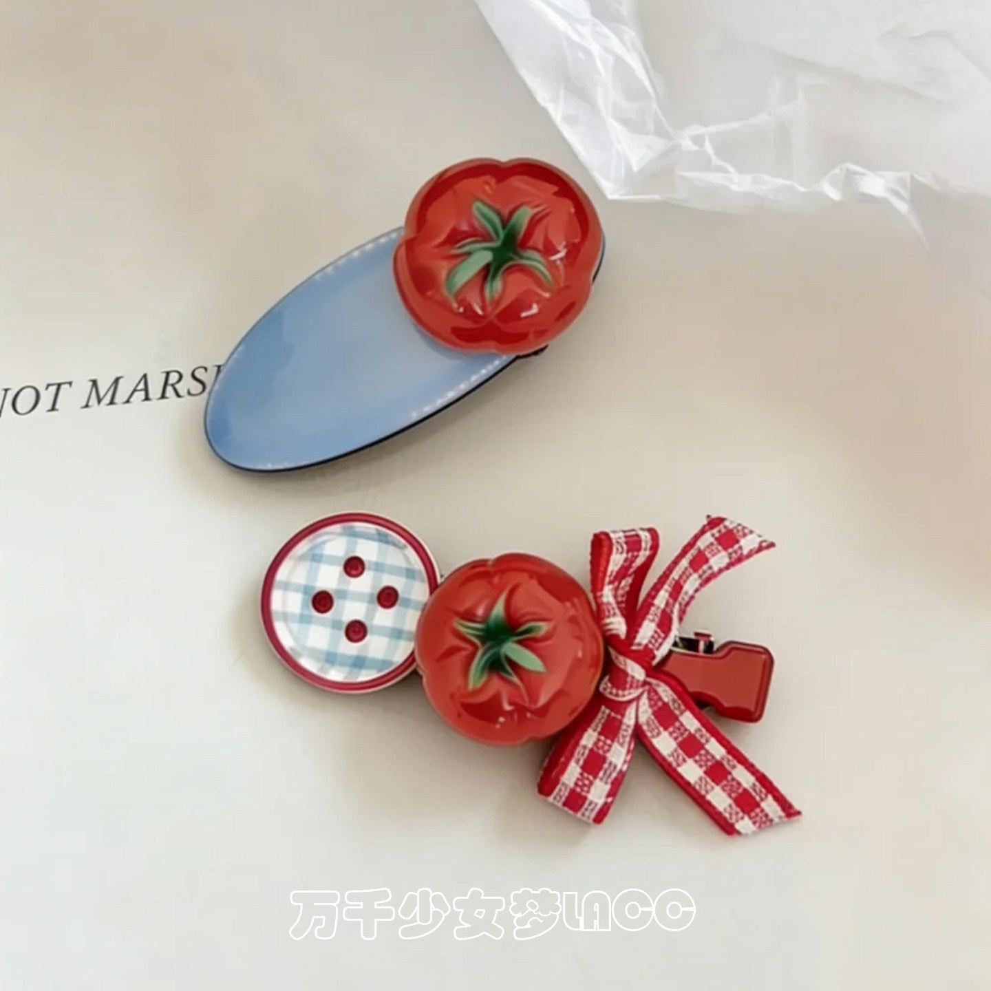 Tomato Plaid Bow Hair Clip hair clip none