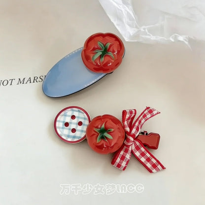 Tomato Plaid Bow Hair Clip hair clip none