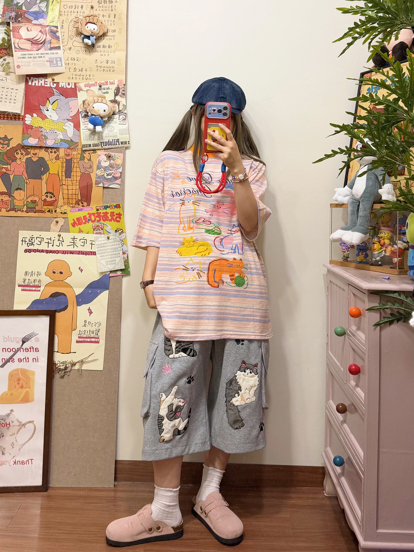 BIBULU - Cat Stripe Graphic T-Shirt tshirt BIBULU