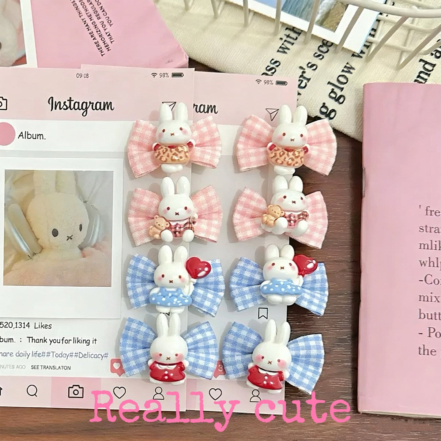 Miffy Bunny - Plaid Bow Hair Clip hair clip really cute