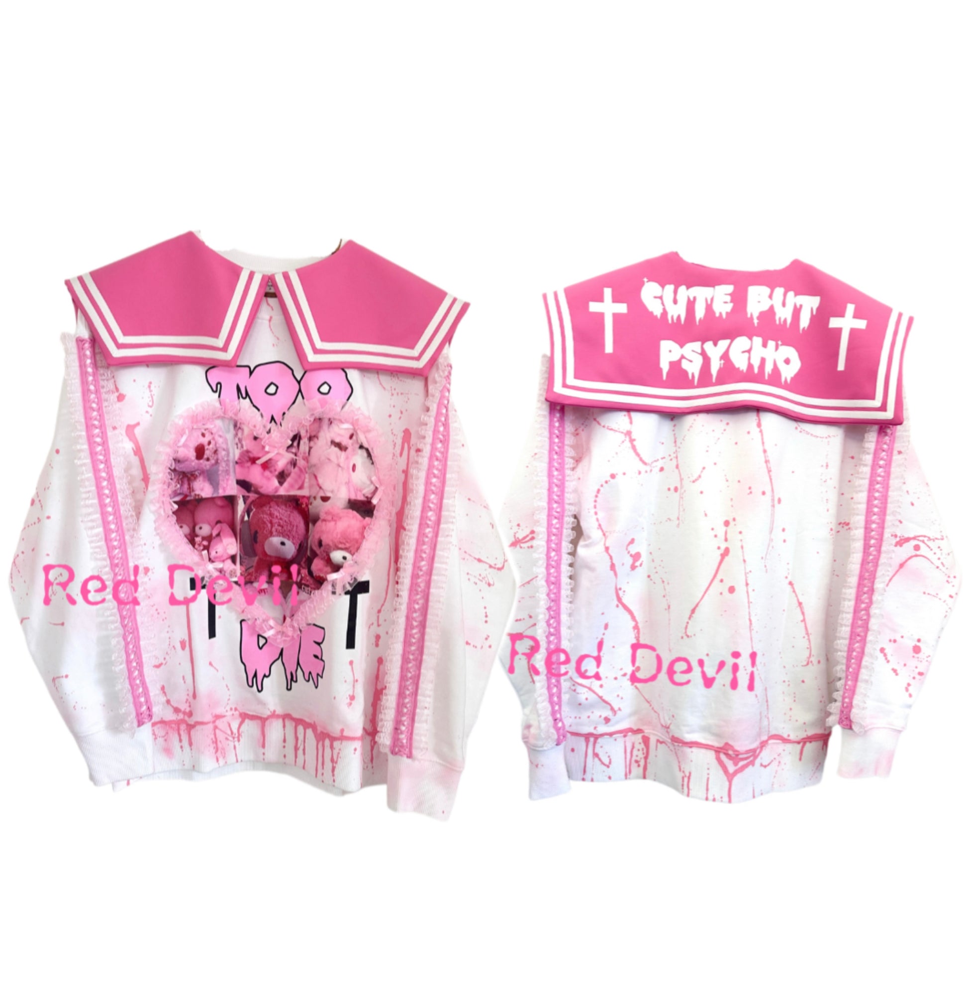 Red Devil Hoodie Plush Size Hoodie Pink Cute Navy Collar Heart Lace Hoodie hoodie Red Devil