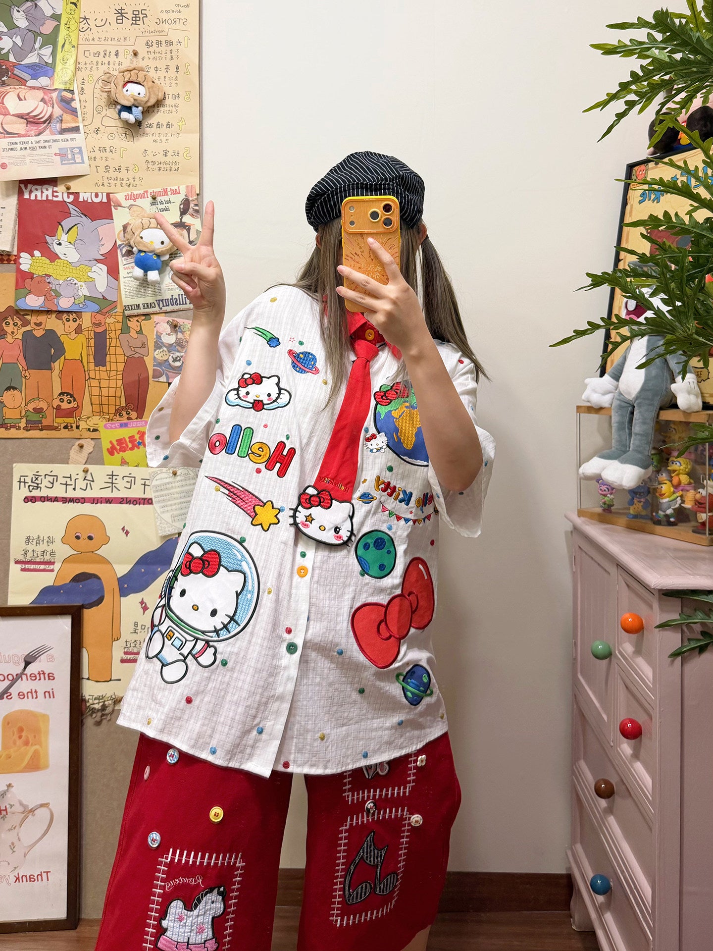 BIBULU - Cat Embroidered Polka Dot Shirt shirt BIBULU