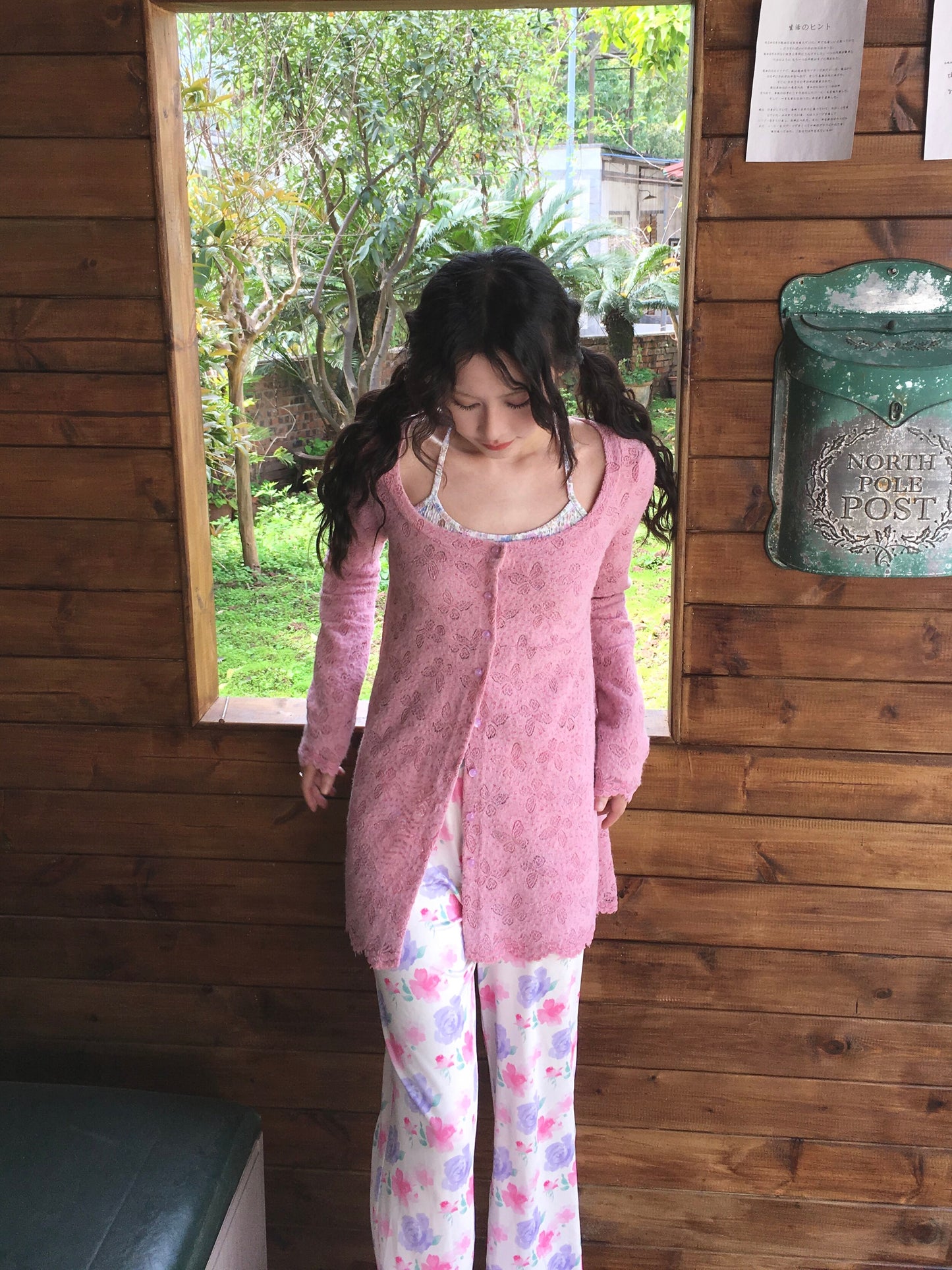 HIBABAO - Pink Butterfly Lace Cardigan Top cardigan HIBABAO