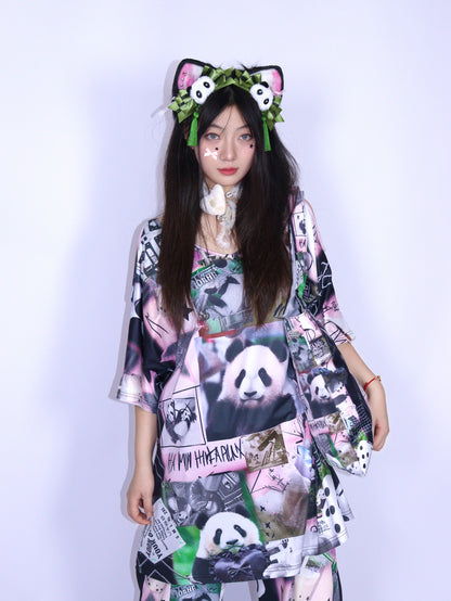 LEERROO - Y2K Panda Print Cold Shoulder Top shirt Leerroo