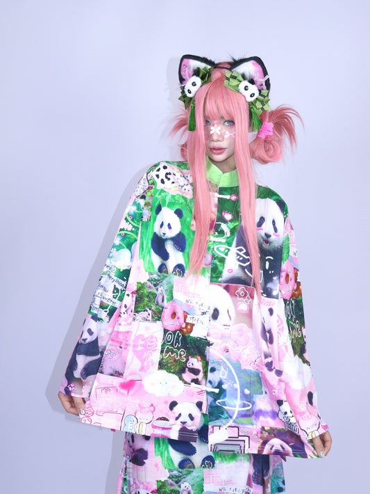 LEERROO – Y2K Panda Patchwork Chinese Style Tang Suit Jacket shirt Leerroo