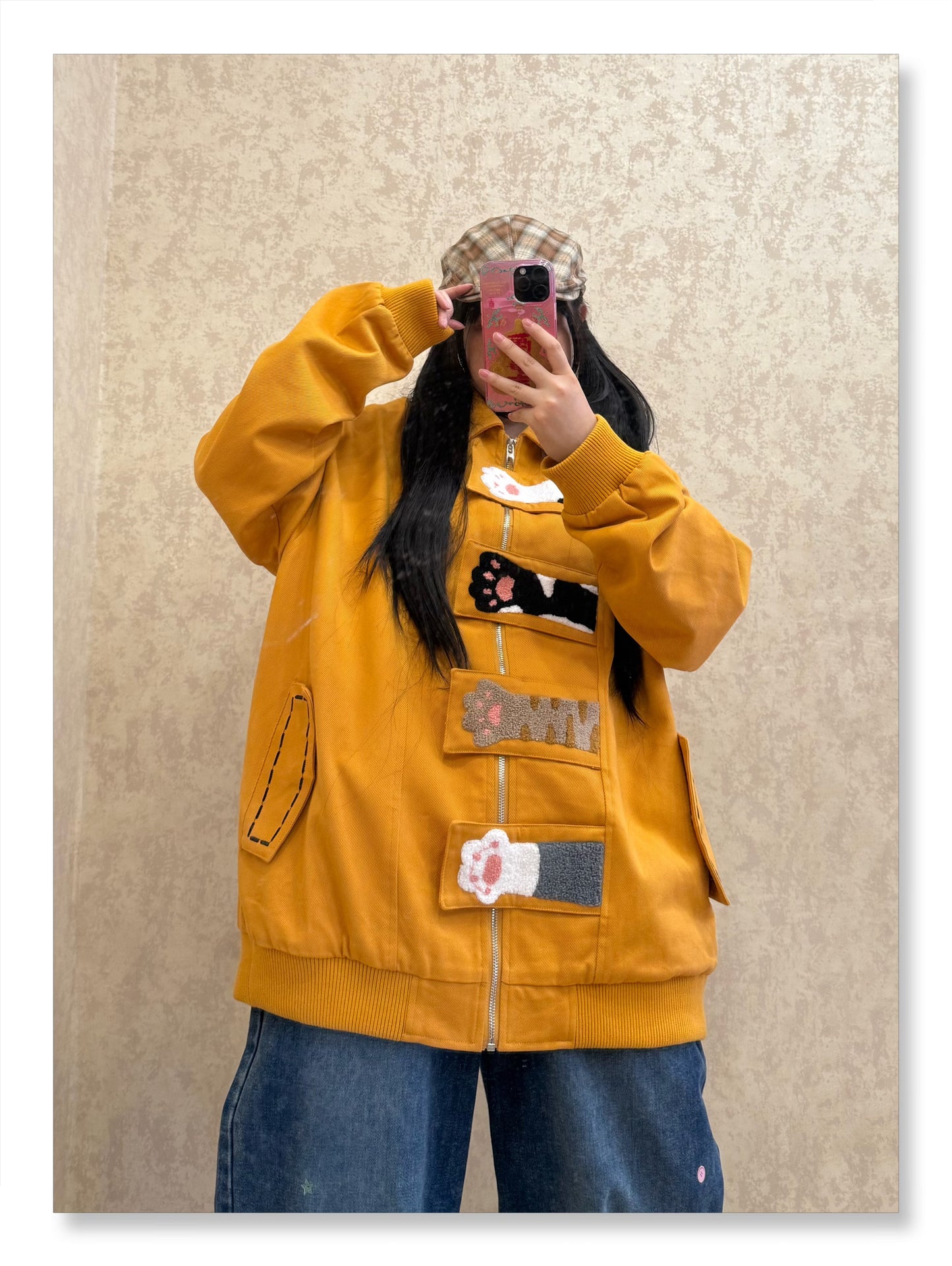 BIBULU - Kidcore Cat Paw Embroidered Jacket jacket BIBULU Yellow M