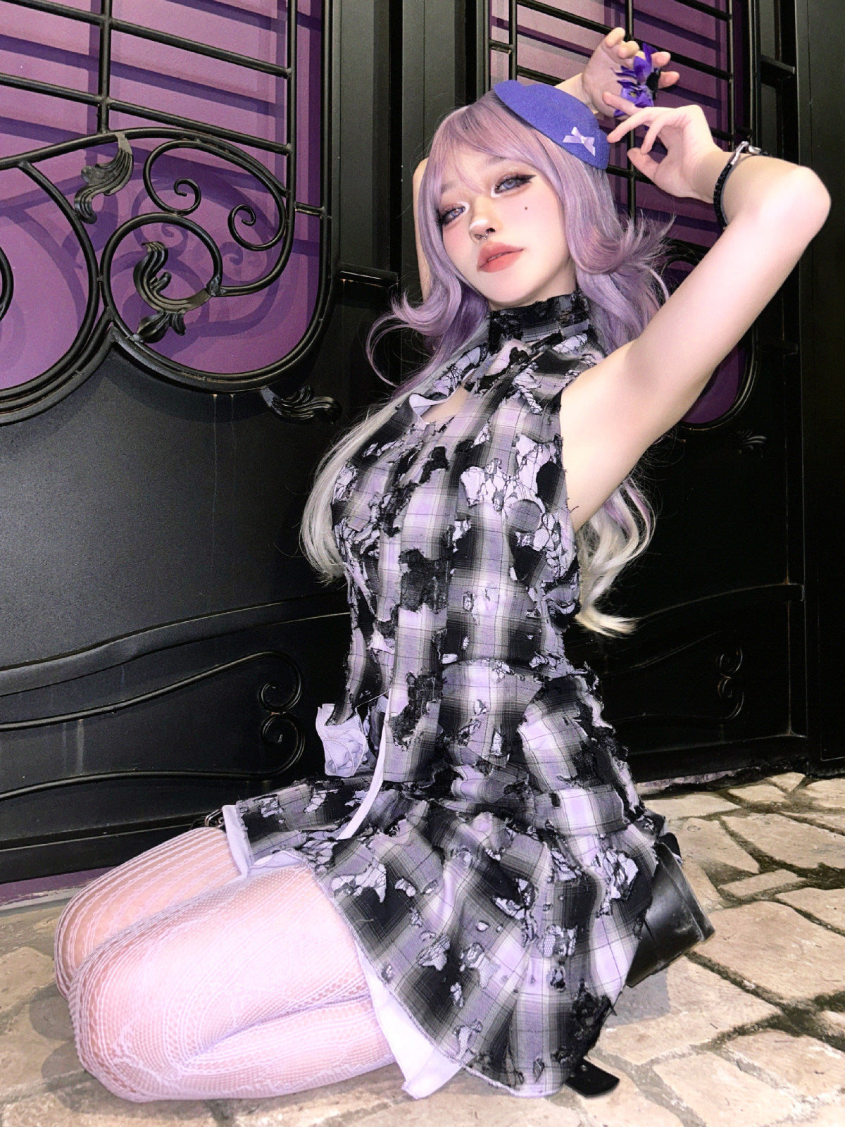 Allbubble - Purple Black Lace Mini Skirt skirt Allbubble