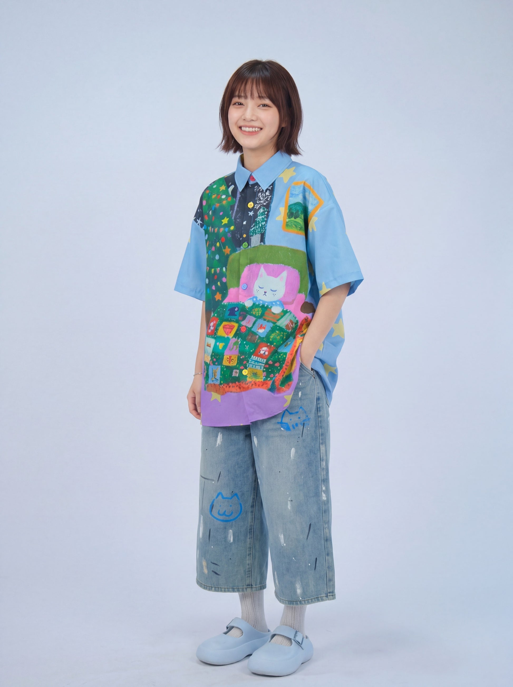 MeowMeow Bug - Blue Cat Print Shirt shirt MeowMeow Bug