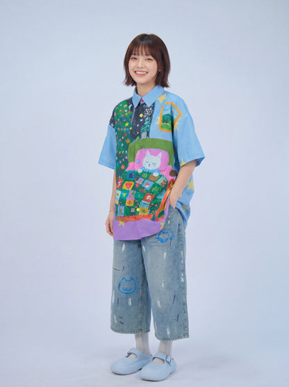 MeowMeow Bug - Blue Cat Print Shirt shirt MeowMeow Bug