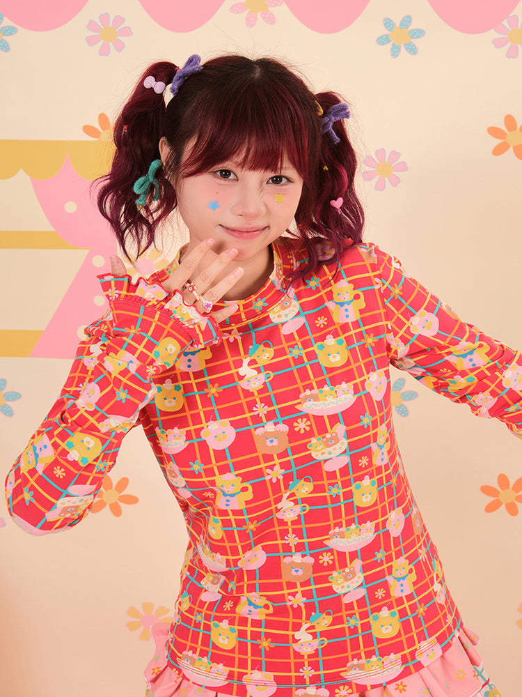 NIKKOU - Kawaii Knitted Base Layer Top with Lace Cuffs shirt Nikkou home