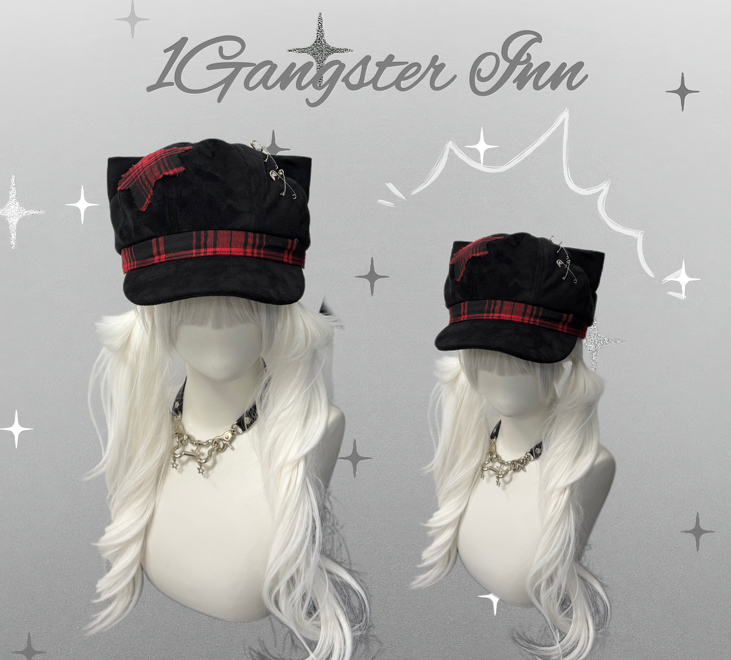 1Gangster Inn - Black Cat Ear Beret Punk Hat hat 1GASTERINN