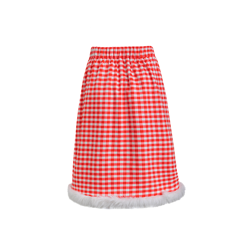 Autumn Oxygen - Kawaii Furry Trim Plaid Mini Skirt skirt Autumn Oxygen