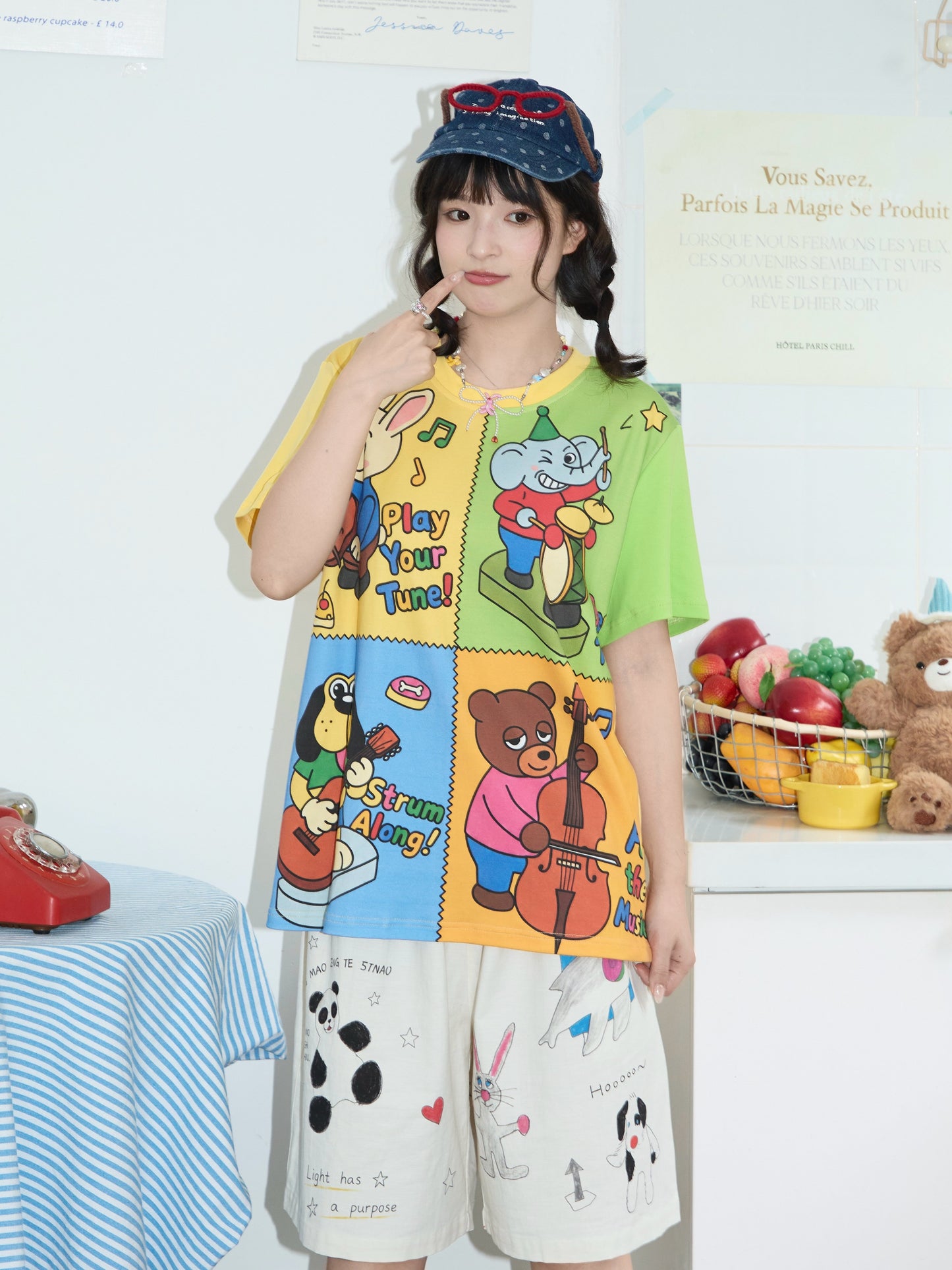 Robootoo - Kawaii Animal Band Cartoon Print Oversized T-Shirt tshirt Robootoo