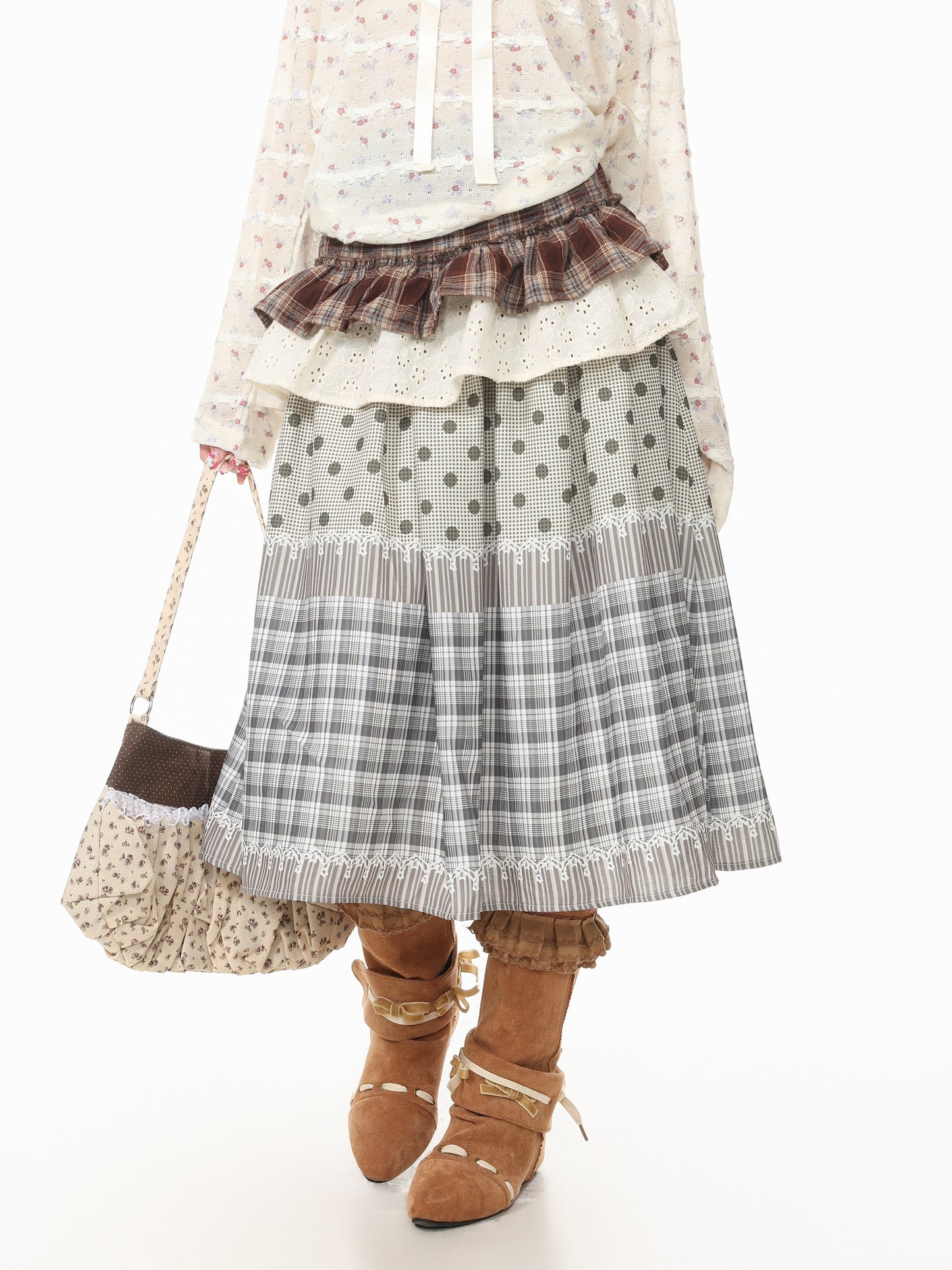 Languid Park - Polka Dot Plaid Puff Skirt