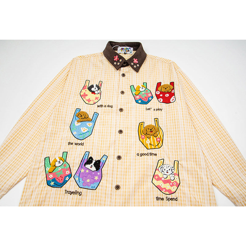 BIBULU - Kidcore Dog Embroidered Plaid Shirt shirt BIBULU