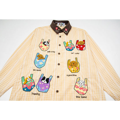 BIBULU - Kidcore Dog Embroidered Plaid Shirt shirt BIBULU