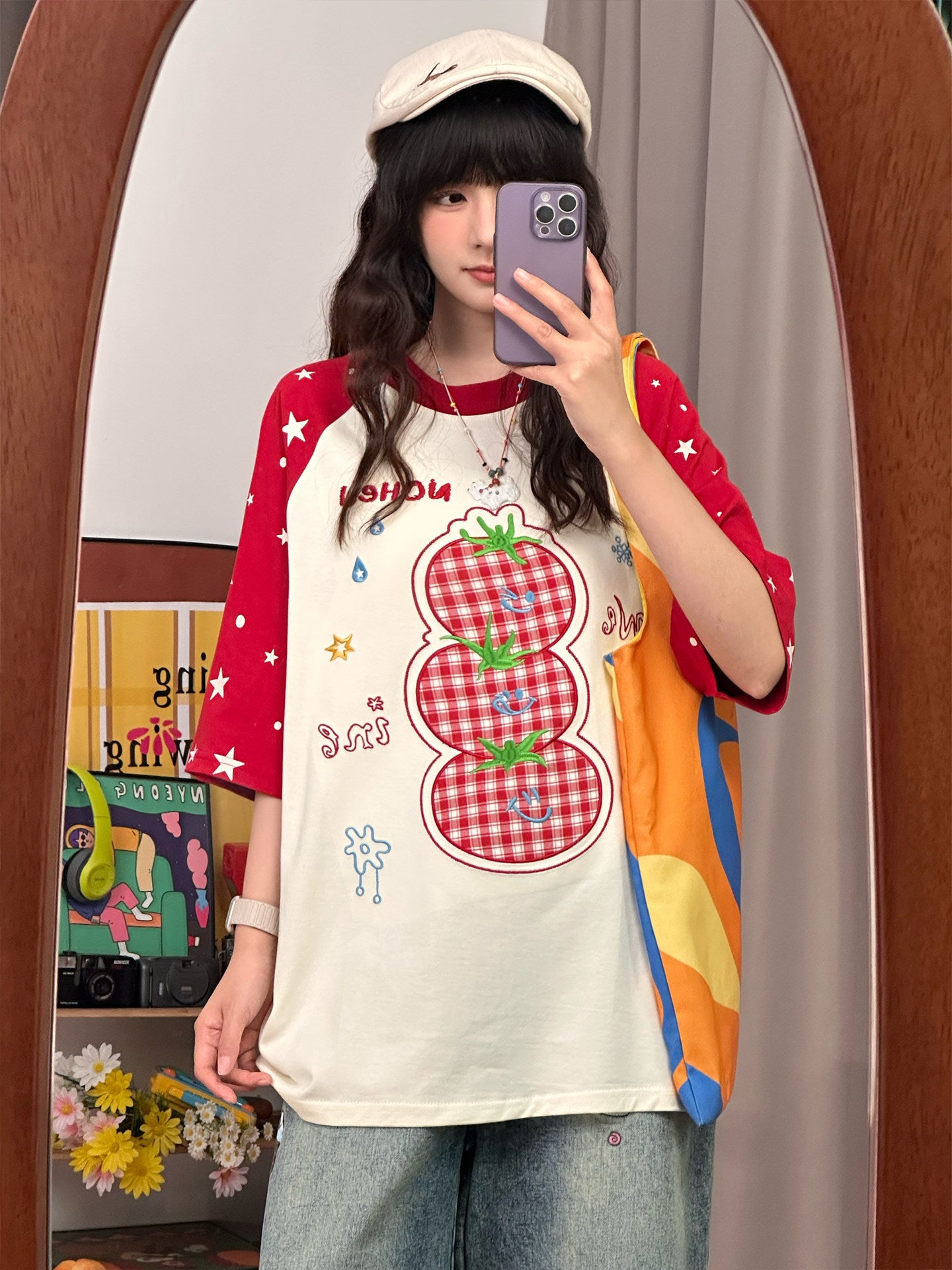 Star Tomato Patchwork Raglan Embroidered Tee tee soldout