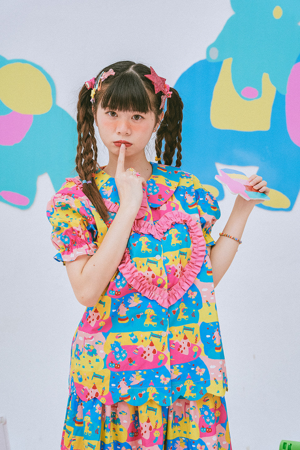 NIKKOU - Cute Print Puff Sleeve Shirt shirt Nikkou home