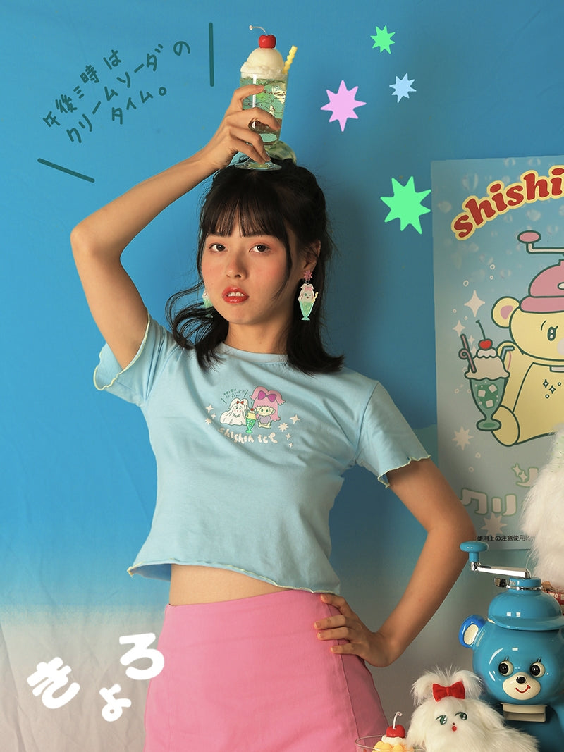 shishihshop Ice Cream T-Shirt | Soda Colorblock Tee | Harajuku Y2K Cotton T-Shirt shirt shishihshop