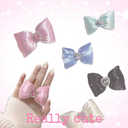 Sweet Bow Rhinestone Fabric Ring Land Decora Pink Ring - 1pc
