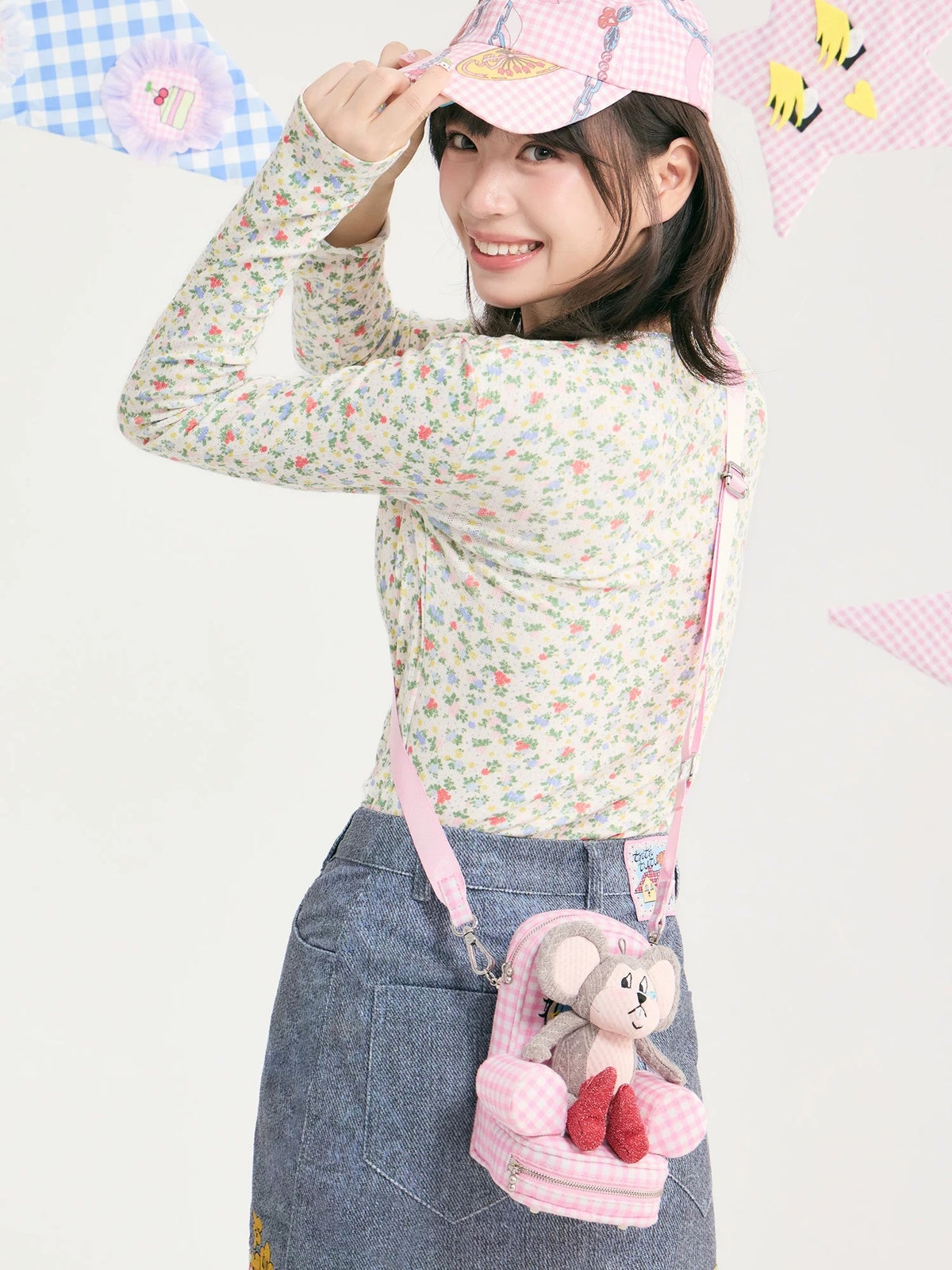 tntntutu - Beige Teddy Floral Ruched Long Sleeve Top shirt tntntutu