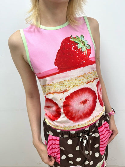 FRUITS - Strawberry Cake Print Tank Top camisole Fruits