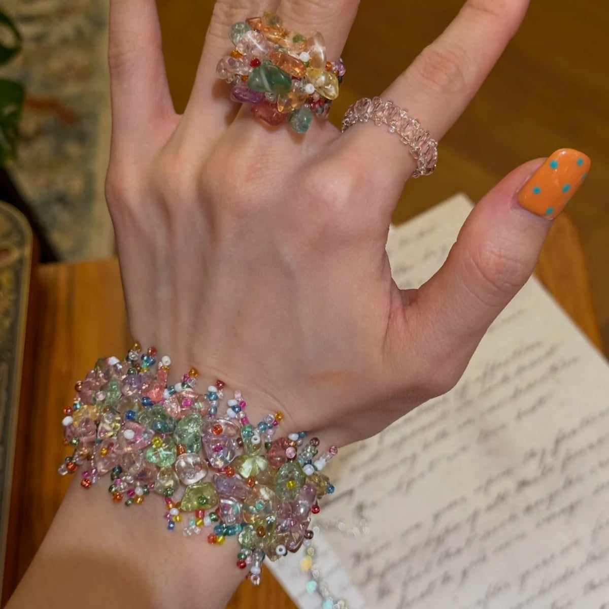 Kiwi Store - Colorful Chip Stone Bracelet & Ring Set accessory kiwi store